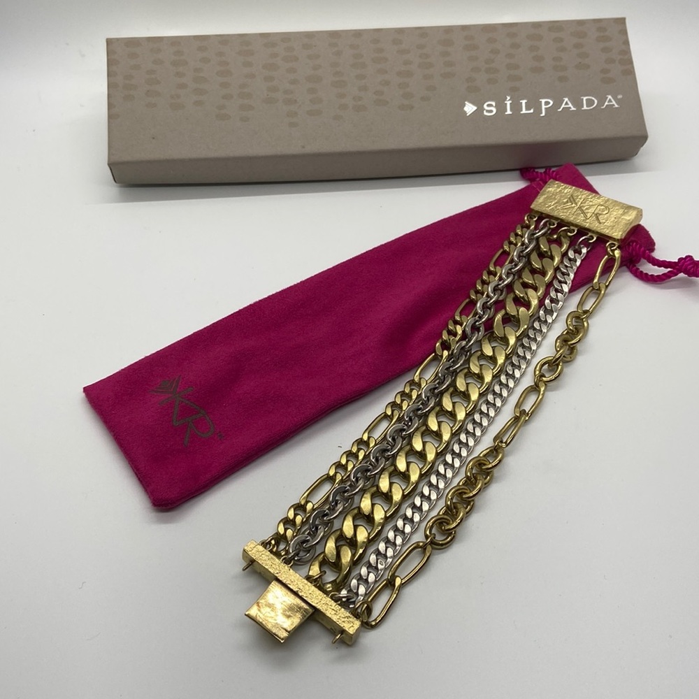 Silpada KR chunky brass silver and gold tone bracelet